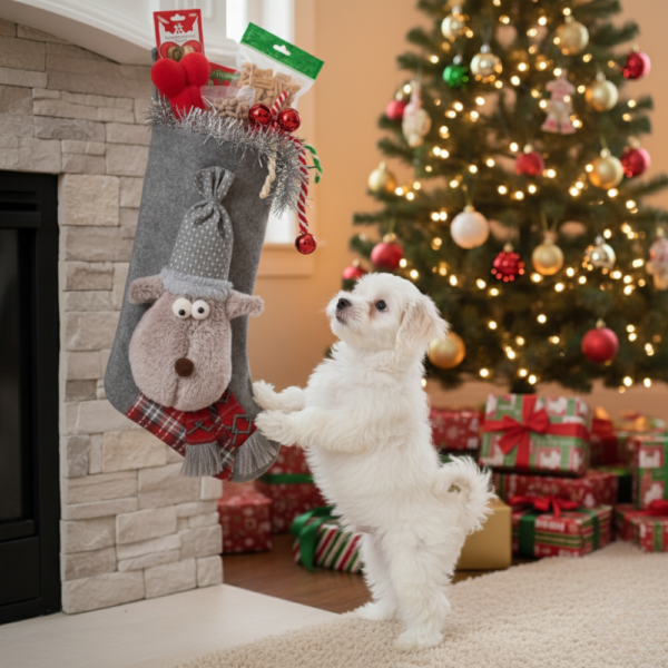 Kerstsok Hond Rendier Grijs
